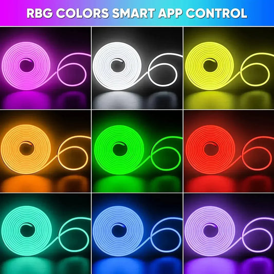 RGB Neon LED Strip – 1/2/3/5M IP65 Waterproof Flexible Light with USB &amp; Tuya App Control